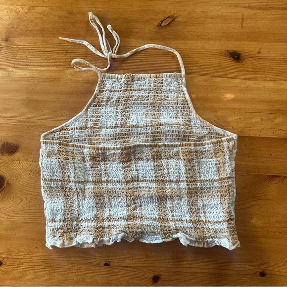 American Eagle Outfitters Gingham Halter Top Summer Smocked Women L - Picture 3 of 7